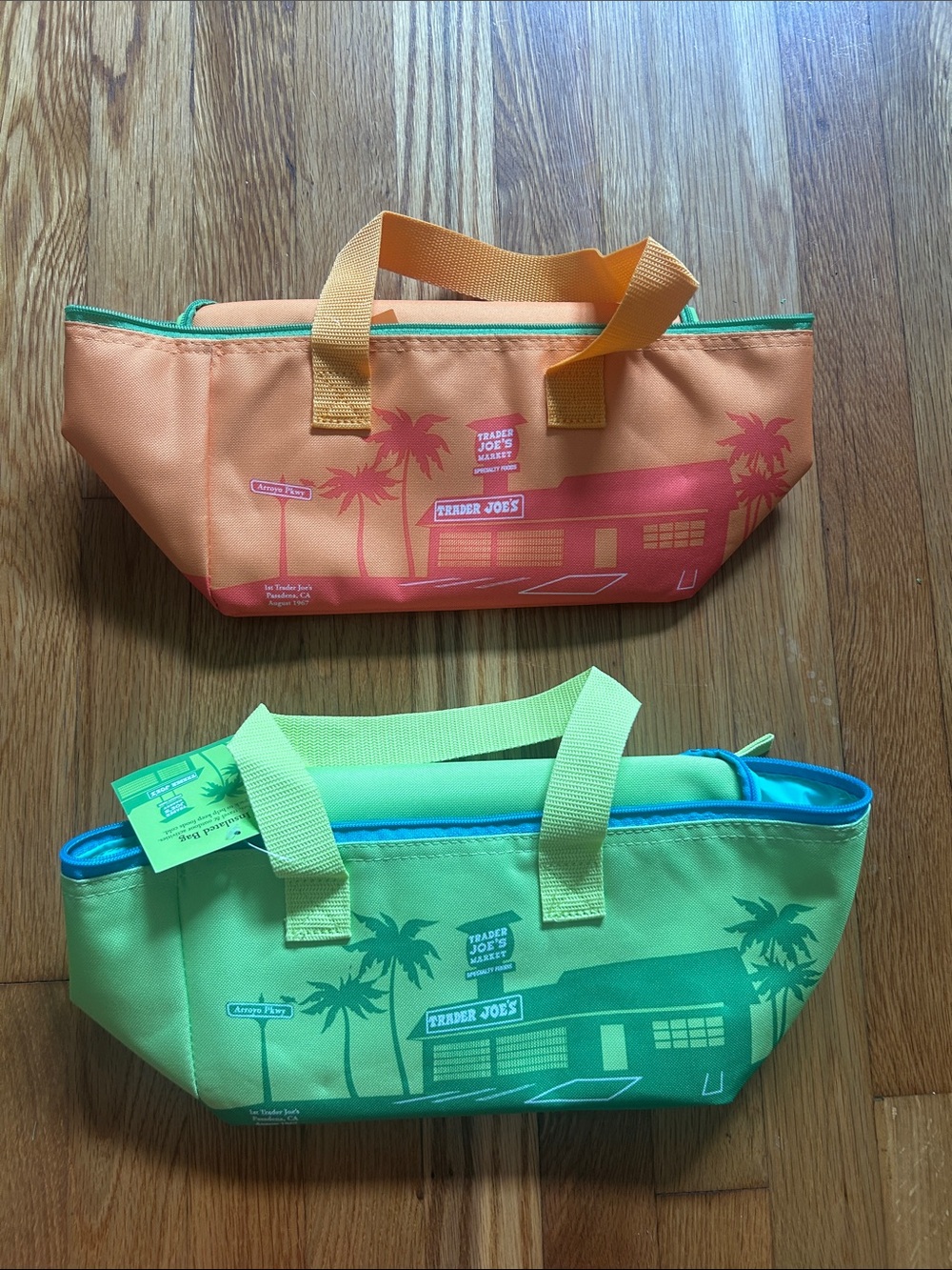 Trader Joe Insulated Tote Bags set — Orange and Green